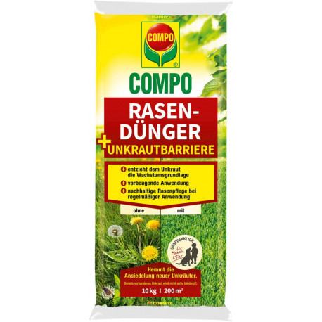 Engrais gazon + désherbants mauvaises herbes, sac de 10 kg