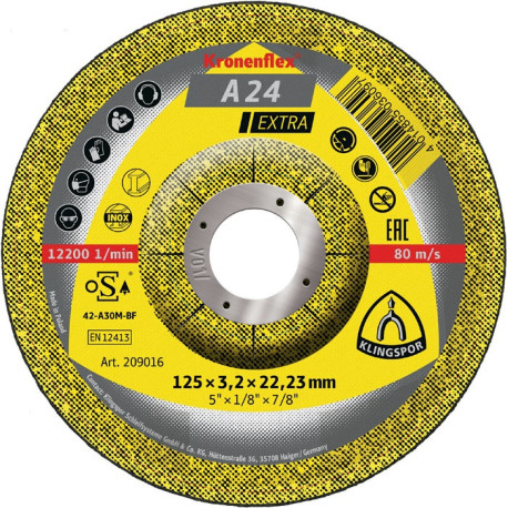 Disque à tronçonner A 24 Extra D125xB3,2mm perçage 22,23mm moyennement dur GEK Dr.12200tr/min (Par 25)