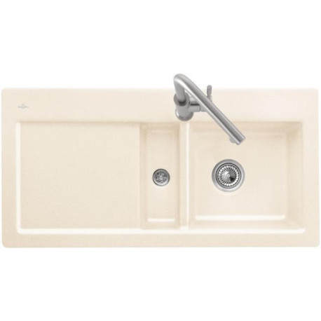 Subway 60 flat, Éviers à encastrement affleurant, 965 x 475 mm, Évier non réversible, Installation à fleur dans un plan de travail en pierre naturelle ou reconstituée (d'épaisseur mini : 4 cm) Ivory