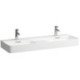 Lavabo double VAL 1200x420 mm, zone semi-humide au milieu, blanc, 1 trou robinetterie, avec trop-plein LAUFEN