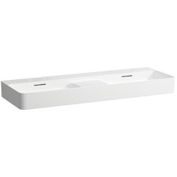 Lavabo double VAL 1200x420 mm, zone semi-humide au milieu blanc sans trou pour robinetterie, avec trop-plein LAUFEN