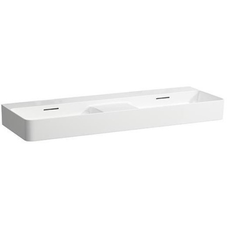 Lavabo double VAL 1200x420 mm, zone semi-humide au milieu blanc sans trou pour robinetterie, avec trop-plein LAUFEN