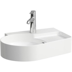 Lavabo VAL 530x400 mm, zone semi-humide à droite, blanc, 1 trou robinetterie à droite, avec trop-plein LAUFEN