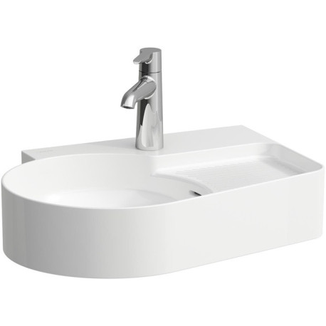 Lavabo VAL 530x400 mm, zone semi-humide à droite, blanc, 1 trou robinetterie à droite, avec trop-plein LAUFEN