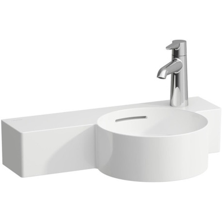 Lave-mains VAL 550x315 mm, tablette gauche blanc 1 trou robinetterie, avec trop-plein LAUFEN
