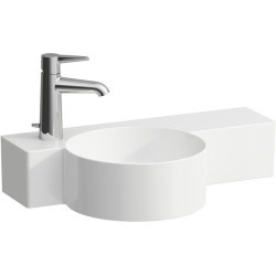 Lave-mains VAL 550x315 mm, tablette à droite, blanc, sans trou pour robinetterie, avec trop-plein LAUFEN