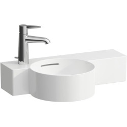 Lave-mains VAL 550x315 mm, tablette à droite, blanc, 1 trou robinetterie à gauche, avec trop-plein LAUFEN