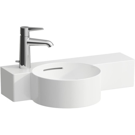 Lave-mains VAL 550x315 mm, tablette à droite, blanc, 1 trou robinetterie à gauche, avec trop-plein LAUFEN