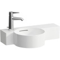 Lave-mains VAL 550x315 mm, tablette à droite, blanc, 1 trou robinetterie à gauche, avec trop-plein LAUFEN