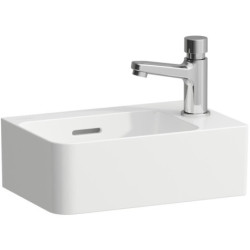 Lave-mains VAL 340x220 mm, plage de robinetterie à droite, blanc, 1 trou de robinetterie à droite, avec trop-plein LAUFEN