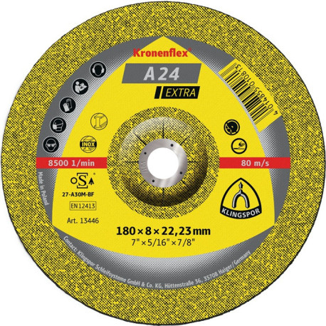 Disque à ébarber A 24 Extra D150xS6mm courbé STA perçage 22,23mm KLINGSPOR (Par 10)