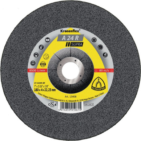 Meule d'ébarbage A 24 R Supra D180xS4mm courbé STA perçage 22,23mm KLINGSPOR (Par 10)