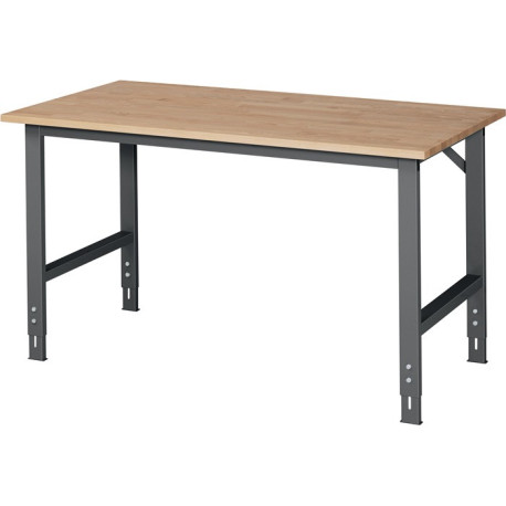 Table de travail Tom L1500xP800xH760-1080mm Plan de travail hêtre Bâti gris anthracite