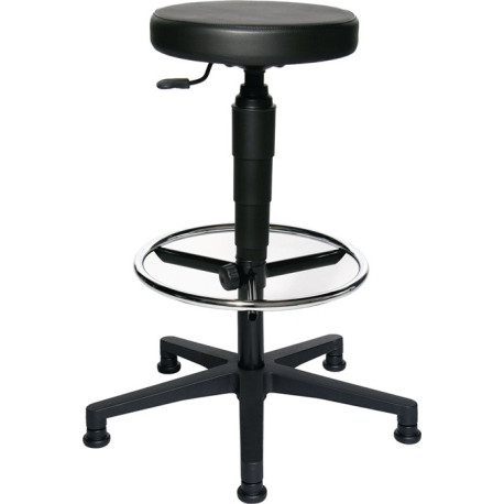 Tabouret pivotant avec patins, revêtement en similicuir noir, hauteur d'assise 580-840mm TOPSTAR