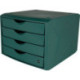 Boîte à tiroirs avec blocage de l'ouverture 4 tiroirs vert H215xB265xT332mm HELIT