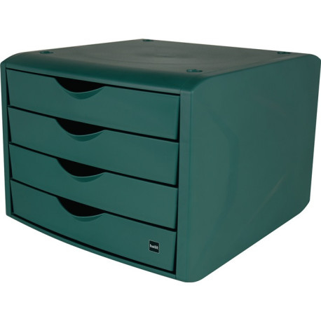 Boîte à tiroirs avec blocage de l'ouverture 4 tiroirs vert H215xB265xT332mm HELIT