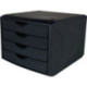 Boîte à tiroirs avec blocage de l'ouverture 4 tiroirs noir H215xL265xP332mm HELIT