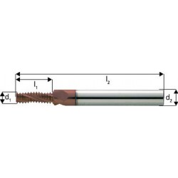 Fraise à fileter GF en carbure monobloc, arrosage central, 2 x d, revêtement TiCN, Filetage : M8, Pas 1,25 mm, Lames de l1 18,1 mm