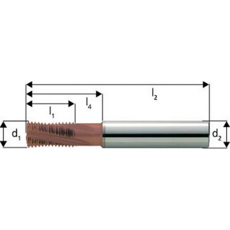 Fraise à fileter GFM en carbure monobloc, arrosage central, revêtement TiCN, Ø d1 : 20 mm, Pas 2,00 mm, Lames de l1 33 mm, Pour Ø filetage : 27 mm