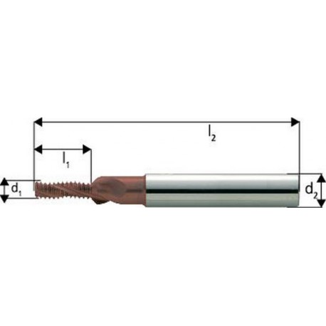 Fraise à fileter GFS en carbure monobloc, arrosage central, 1,5 x d, revêtement TiCN, Filetage : M16, Pas 2,00 mm, Lames de l1 27,0 mm
