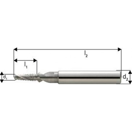 Fraise à percer et fileter BGF en carbure monobloc, avec arrosage central, 2 x d, sans revêtement, Filetage : M4, Pas 0,70 mm