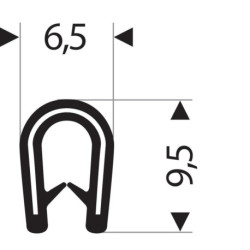 Protection d'arêtes flexible ronde. noir. 6.5x9.5 mm. Zone de serrage 1.0-2.0mm. 25m FORTIS (Par 25)