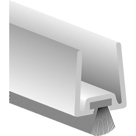 Profilé de porte en verre GDP avec brosse souple. Brosse PP alu argent. L2250. TS 10