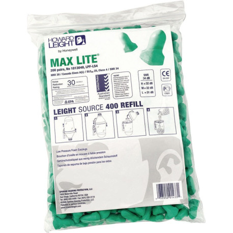Bouchons d'oreilles MAX LITE REFILL LS400 EN352 SNR 34 dB recharge 200 PA/paquet.