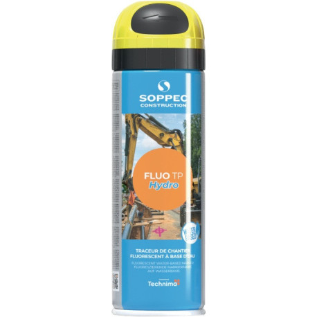 Spray de marquage de chantier Fluo TP Hydro jaune fluo 500ml bombe aérosol SOPPEC (Par 12)