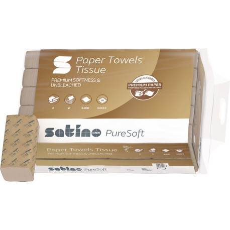 Papier essuie-tout Satino PureSoft 2-lag.soft beige L230xL240environ mm 20x200 sac boîte.