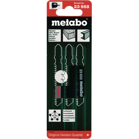 Assortiment de lames de scie sauteuse 3 pièces 2xbois/1xmétal HCS/HSS pour bois/métal Metabo
