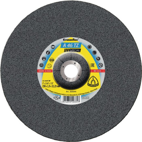 Disque à tronçonner A 46 TZ Spécial D230x1,9mm serti INOX perçage 22,23mm KLINGSPOR (Par 25)