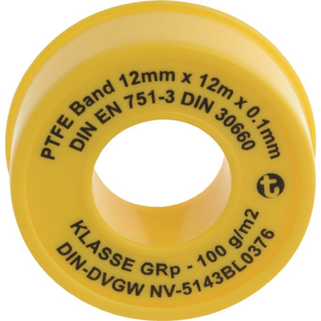Ruban d'étanchéité PTFE GRp L12m B12mm D0,1mm blanc 100g/m² Rl.GEKA (Par 10)