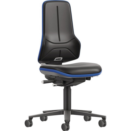 Chaise de travail pivotante Rl. revêtement en cuir artificiel noir bleu 470-640mm BIMOS