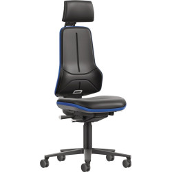 Siège de travail pivotant avec appui-tête revêtement en cuir artificiel noir bleu 470-640mm BIMOS
