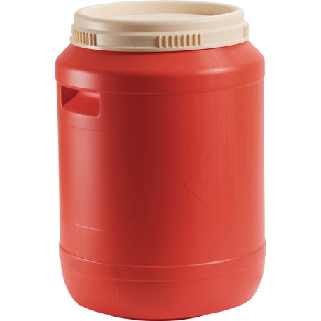 Fût de batterie 60l HD-PE orange pur (couvercle ivoire clair) avec poignées encastrées WEMAS
