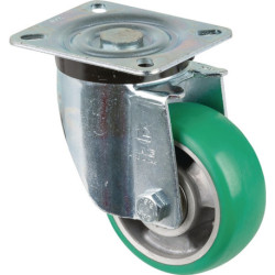 Roulette pivotante D.100mm Trgf.200kg plaque PU L105xL85mm Couleur Rl.vert BS ROLLS