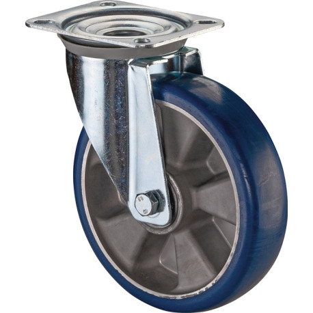 Roulette pivotante D.200mm Trgf.300kg plateau PU L138xL109mm Couleur Rl.bleu BS ROLLS