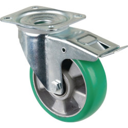 Roulette pivotante D.160mm Trgf.300kg avec fixation PU 138x109mm vert BS ROLLERS