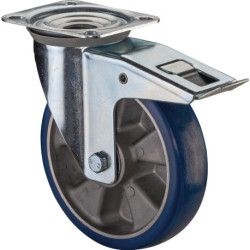 Roulette pivotante D.200mm Trgf.300kg avec PU fixe 138x109mm bleu BS ROLLERS