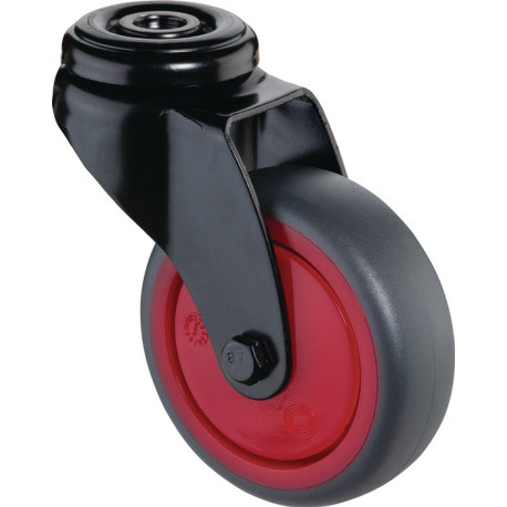 Roulette pivotante D.75mm Trgf.60kg avec trou arrière bille caoutchouc gris BS ROLLS