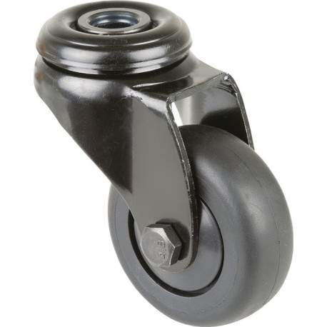 Roulette pivotante D.50mm Trgf.50kg avec trou arrière Corps de roue Ku.Ball.Caoutchouc noir BS ROLLE