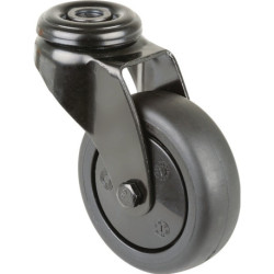 Roulette pivotante D.75mm Trgf.60kg avec trou arrière Corps de roue Ku.Ball.Caoutchouc noir BS ROLLE