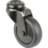 Roulette pivotante D.75mm Trgf.60kg avec trou arrière Corps de roue Ku.Ball.Caoutchouc noir BS ROLLE