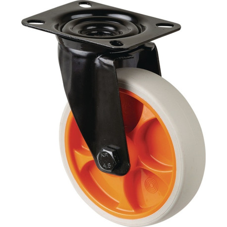 Roulette pivotante D.125mm Trgf.120kg Roulettes pivotantes plaque caoutchouc L104xL80mm couleur Rl.gris clair