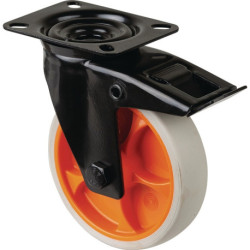 Roulette pivotante D.125mm Trgf.100kg avec caoutchouc fixe 104x80mm gris clair BS ROLLS