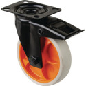 Roulette pivotante D.125mm Trgf.100kg avec caoutchouc fixe 104x80mm gris clair BS ROLLS