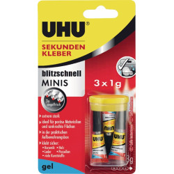 Superglue ultra rapide MINIS Gel 3x 1g tube incolore UHU (Par 10)
