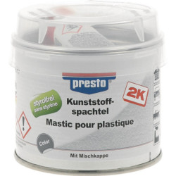 Mastic plastique 2K noir. Durcisseur rouge bidon 250g PRESTO (Par 6)
