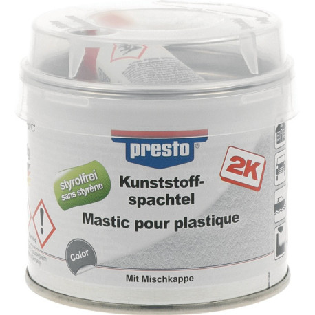 Mastic plastique 2K noir. Durcisseur rouge bidon 250g PRESTO (Par 6)